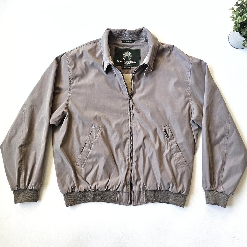 ✨ Weatherproof Y2K Harrington Jacket Taupe/Greige Windbreaker Size Large